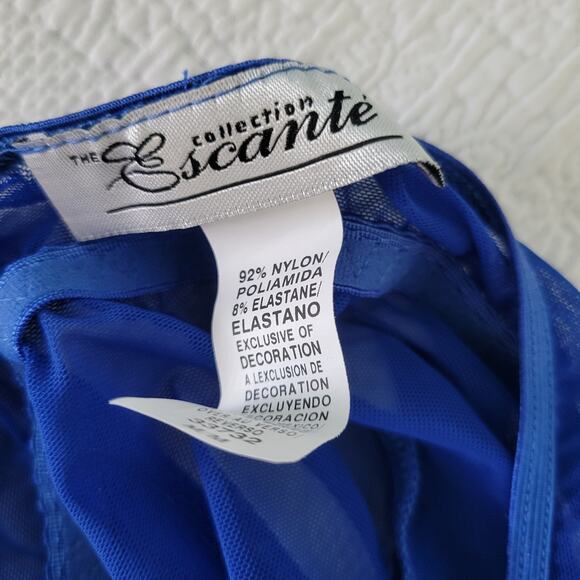 Y2k Escante Bustier Blue Mesh Corset G-String Stockings Set 3PC Coquette MED - Picture 6 of 9